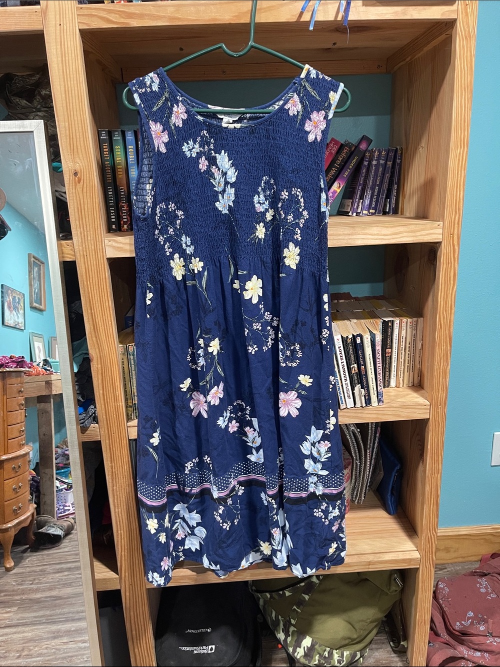 croft & barrow Navy Floral Smocked Sleeveless Dress